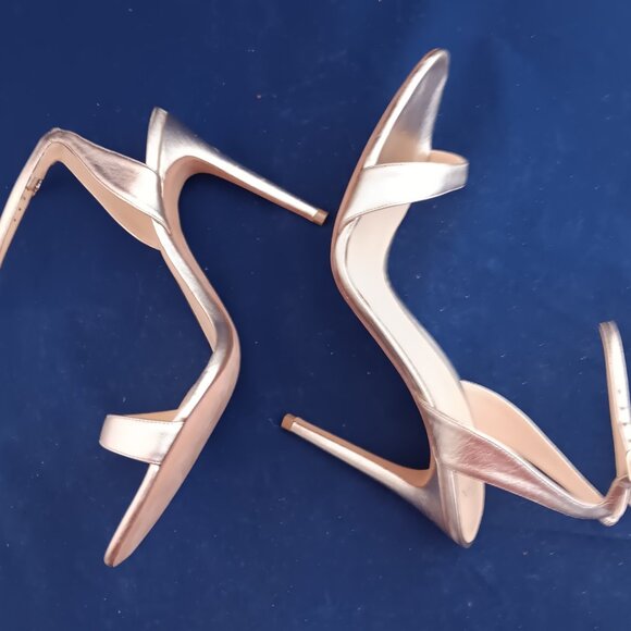 NWOB Alexandre Birman Gold-Leather High Heel Ankle Strap Sandals - Picture 3 of 8